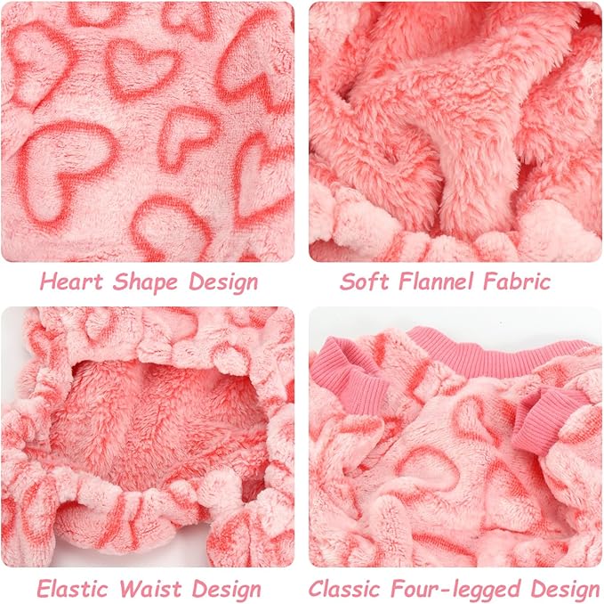 Dog Sweaters for Small Dogs Girl Dog Clothes Fleece Small Dog Pajamas Female Warm Dog Pjs Soft Dog Onesie Heart Chihuahua Clothes Pink Pet Puppy Pajamas, M
