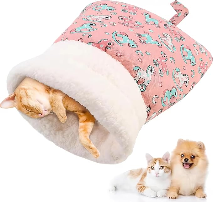 COOCOO BABY Cat Sleeping Bag for Indoor Cats Cozy Tunnel Nest with Cover Snuggle Sack for Small Pets Plush Bed Cave Mat for Winter Use Includes Cat Food Toys Treats and Other Essentials Stuff