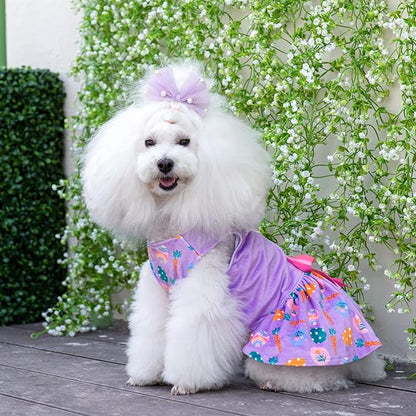 CuteBone White Rabbit Dog Easter Dress Velvet for Small Dogs Girl Eggs Skirt Puppy Purple Dresses Dog Clothes CVA19S-D
