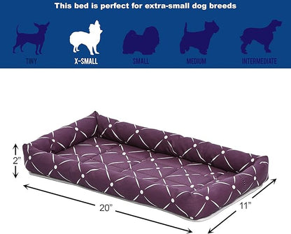 MidWest Homes for Pets 40222-PLD Quiet Time Couture Ashton Bolster Pet Bed, Small Dog/22, Plum & White Diamond Pattern