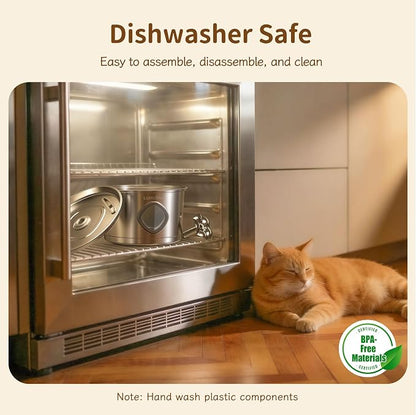 Cat Water Fountain Stainless Steel, 2.8L Quiet Dog Water Fountain | Automatic Quiet Pet Drinking Fountain, Water Level Window, 8 Filters & 8 Sponges - Gift for Small Animals like Dog & Kitty