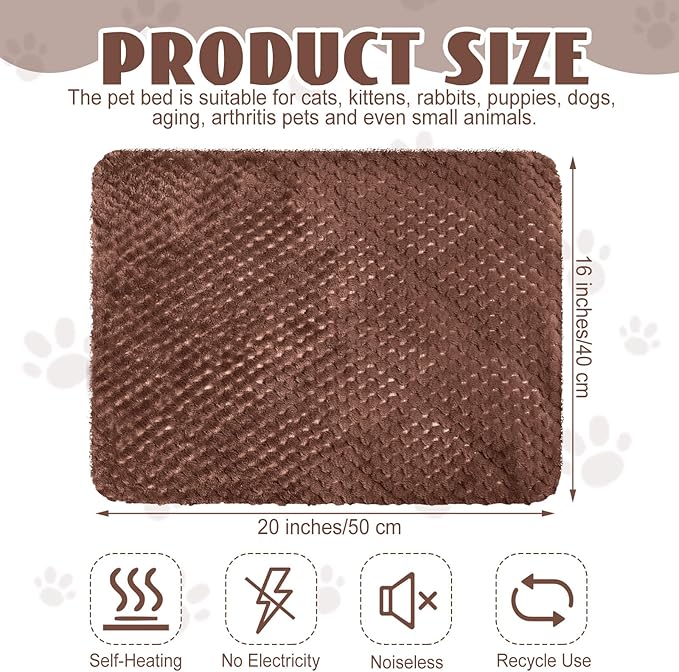 Drydiet 4 Pcs Self Heating Cat Pad Self Warming Cat Bed Dog Heating Pad Washable Thermal Pet Mat for Indoor Outdoor Pet 16 x 20 Inch Removable Non Slip(Coffee)