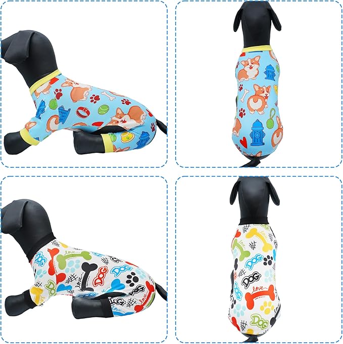 2PCS Dog Pajamas for XXXL Sized Dog Pjs Clothes Puppy Onesies Outfits Pet Jammies Boy Girl Male Female Apparel Soft Strechy Paw Bone XXXL