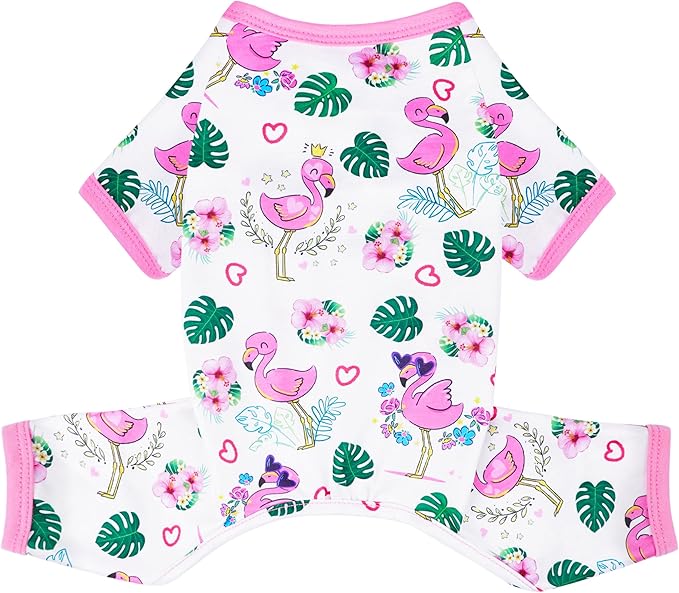 Summer Dog Pajamas Cute Dog Clothes for Chiahuahua Girl Puppy Pajamas Strenchy Doggie Onesie Pet Clothes with Four Legs Doggy Outfit Cat Onesie(Pink, Small)