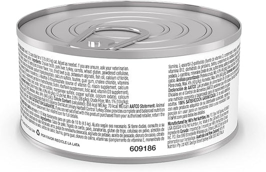 Hill's Science Diet Adult Urinary & Hairball Control Wet Cat Food, Turkey & Vegetable Stew, 2.9 oz. Cans, 24-Pack