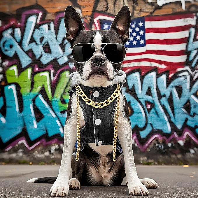 Cool Dog Jean Jacket Vest with D-Ring Black Denim Dogs Hoodies Outfits for Small Medium Dogs Cats Boy Male Dog Clothes Costume Dogggie Puppy Harness Coat for Frenchie Walking(Grey Hat,S)