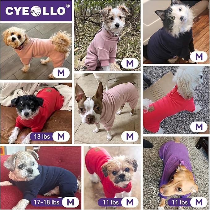 cyeollo Dog Pajamas Medium, Stretchable Fleece Pet Onesie Coat for Small Dogs Pjs Warm Doggie Jumpsuit Soft Cold Weather Dog Clothes Outfits, Light Blue M