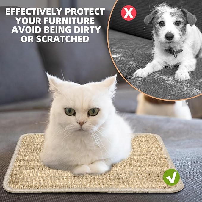 3 Pieces Rabbit Scratcher Mat, Natural Sisal Cat Bunny Floor Scratching Pad, Animal Scratch Pad Rug for Indoor Horizontal Cat Floor Scratching Mats, Furniture Protector (Beige)