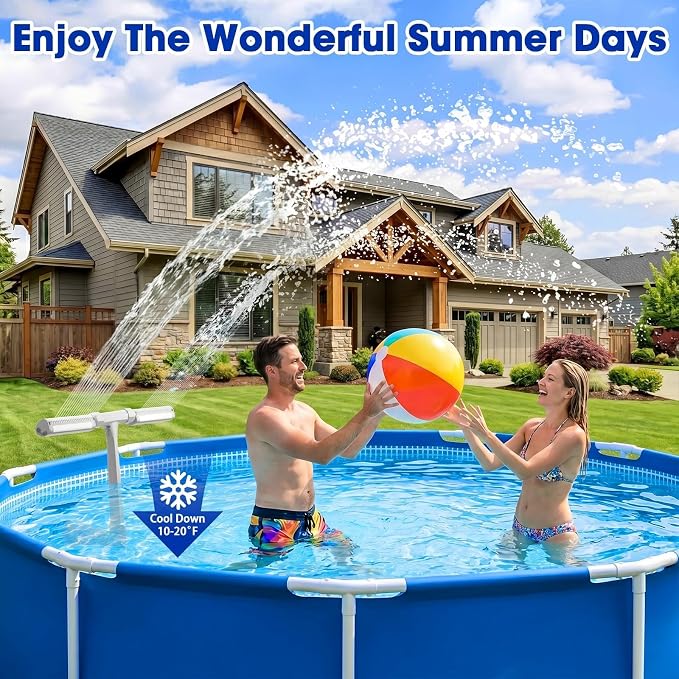 Pool Fountain for Above and Inground Pools, APP Smart Control Pool Lights with 16 Color LED Lights, Waterfall Sprinkler and Adjustable Dual Sprayer for Swimming Cooling Outdoor