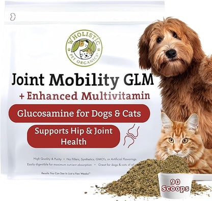 Wholistic Pet Organics - Hip and Joint Supplement for Dogs & Cats - Cat & Dog Joint Supplement - Green Lipped Mussels, Glucosamine, Chondroitin for Dogs & Cat Mobility Support - 2 Lb - 90 Scoops