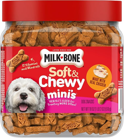 Milk-Bone Soft & Chewy Mini’s Dog Treats, Made with Real Chicken, 18 Ounce Canister