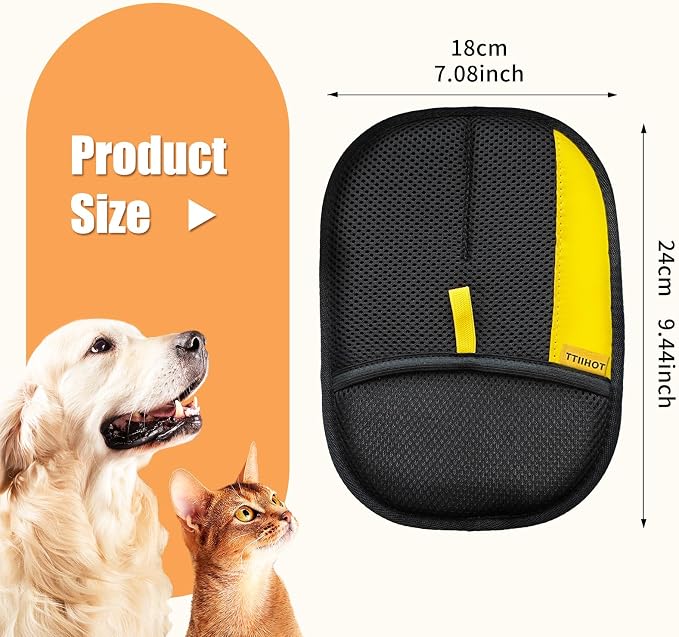 Pet Hair Removal Gloves for Cat Dog Hair, 2 Pack Electrostatic Reusable | Bidirectional brush fibers for short & long hair. For couch, carpet, car seat, clothing, pet bed. Washable.