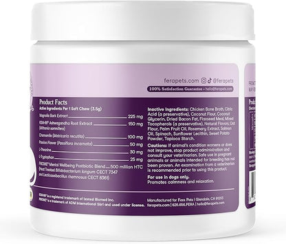 Fera Pets Dog Calming Chews - Helps Manage Everyday Stress & Separation - Promotes Relaxation - Ashwagandha & Priome® Mental Wellbeing Postbiotic Blend - 90 Soft Chews