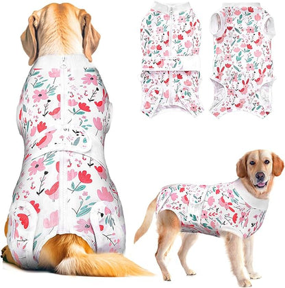 Lukovee Recovery Suit for Dogs, Zipper On Dog Surgery Suit for Female Male Dog, Onesies Bodysuit Prevent Licking Spay Abdominal Wounds Bandages E-Collar Alternative (Pink, XS)