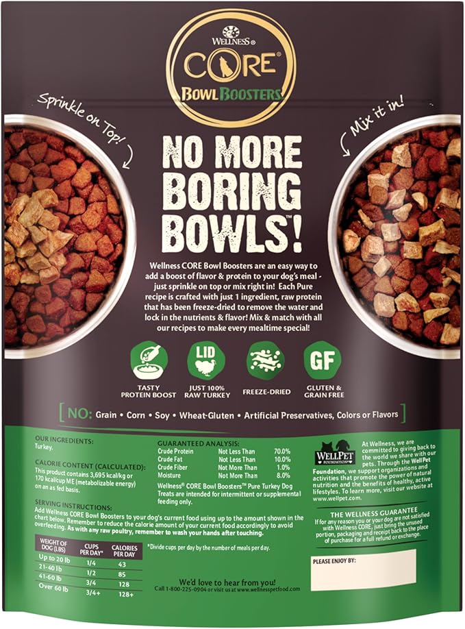 Wellness Bowl Boosters Bare, Dog Food Topper for Small, Medium, & Large Breeds, Grain Free, Natural, Freeze Dried, Turkey, 4 Ounce Bag (Pack of 1)