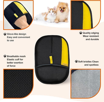 Pet Hair Removal Glove for Cat Dog Hair, Electrostatic Reusable | Bidirectional brush fibers for short & long hair. For couch, carpet, car seat, clothing, pet bed. Washable.