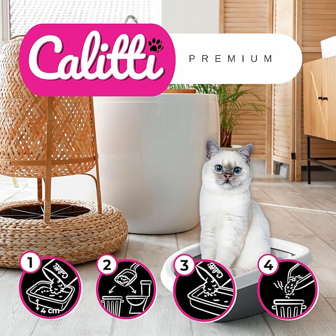 Calitti Premium Crystal Cat Litter – Ultra Absorbent & Maximum Odor Control – 99.9% Dust-Free, Low Tracking, Non-Clumping Silica Gel – Unscented – 32 lb (4 x 8 lb Packs)