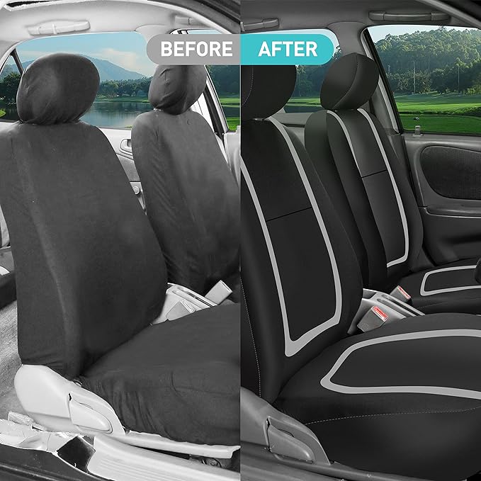 FH Group Car Seat Covers Front Set in Cloth for Low Back Car Seats with Removable Headrest, Universal Fit, Automotive Washable for SUV, Sedan, Van Gray