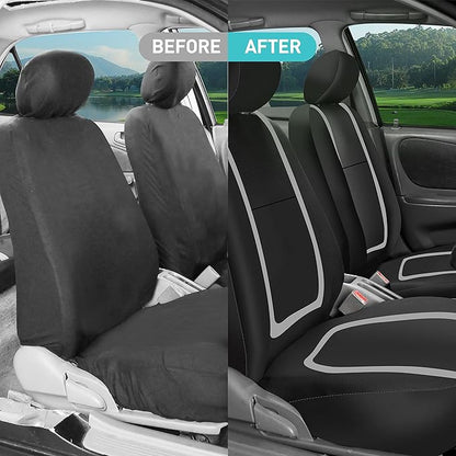 FH Group Car Seat Covers Front Set in Cloth for Low Back Car Seats with Removable Headrest, Universal Fit, Automotive Washable for SUV, Sedan, Van Gray