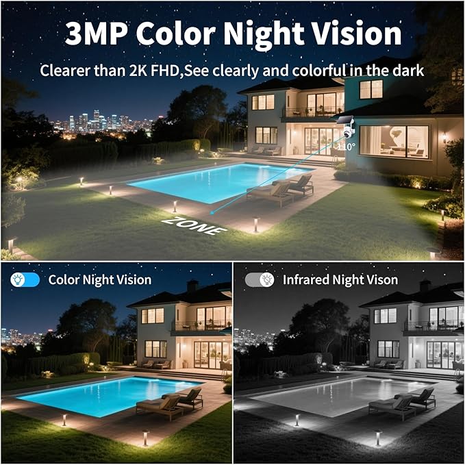 Goalake 3MP Solar Security Camera – Wireless Outdoor PTZ with 360°View, AI Motion Detection, 2-Way Talk, Spotlight & Siren, IP65 Weatherproof, Cloud/Up to 512GB SD Storage (Pre-Inserted a SD Card)