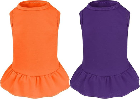 2 Pcs Dog Dresses Cat Skirt Solid Color Dog Clothes Summer Sleeveless Puppy Girl Clothes for Small Pet Dogs Cats (Purple,Orange, Medium)