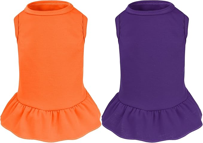 2 Pcs Dog Dresses Cat Skirt Solid Color Dog Clothes Summer Sleeveless Puppy Girl Clothes for Small Pet Dogs Cats (Purple,Orange, Small)