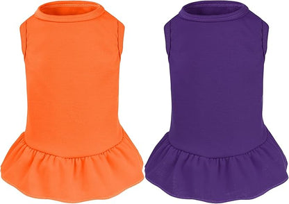 2 Pcs Dog Dresses Cat Skirt Solid Color Dog Clothes Summer Sleeveless Puppy Girl Clothes for Small Pet Dogs Cats (Purple,Orange, Small)
