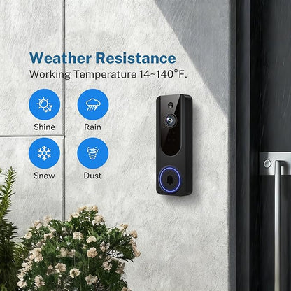 Hubposh Doorbell Camera Wireless with Indoor Receiver, Battery Powered, AI Human and Motion Detection, 2 Way Talk, 1080P Night Vision, Cloud Storage (Sold Separately)