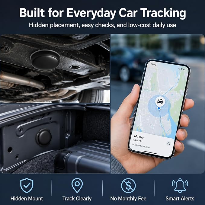 GPS Tracker for Vehicles – No SIM Required, Hidden Magnetic Car Tracker, Real-Time GPS Tracking for Kids, Car, Pets, No Monthly Fee, Works with Apple Find My, 2026 Upgraded (HITAG-2)
