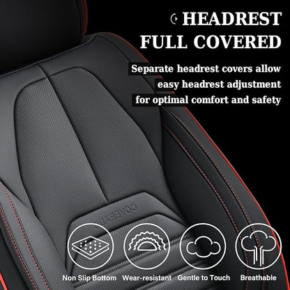 Coverado Car Seat Covers Front Seats, Automotive Seat Covers, Waterproof Nappa Leather Car Seat Cover, Car Seat Cushion, Black Redline Seat Covers Carseat Cover Universal Fit for Most Cars