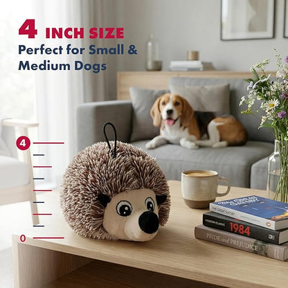 Pet Lou 4 Inch Squeaky Hedgehog Ball Dog Plush Toy, Stuffing-Free Soft Plush, Durable Bouncy Squeaker Ball, Floats in Water, for Small & Medium Dogs