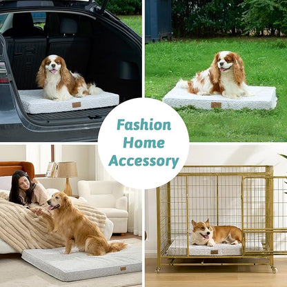 COZY KISS Dog Crate Bed for Medium Small Size Dogs, Rectangular Orthopedic Dog Beds, Foam Anti-Slip Bottom Pet Mat with Washable Removable Cover, Suitable for Pet Up to 40 lbs, 30x20x3 inch, Grey