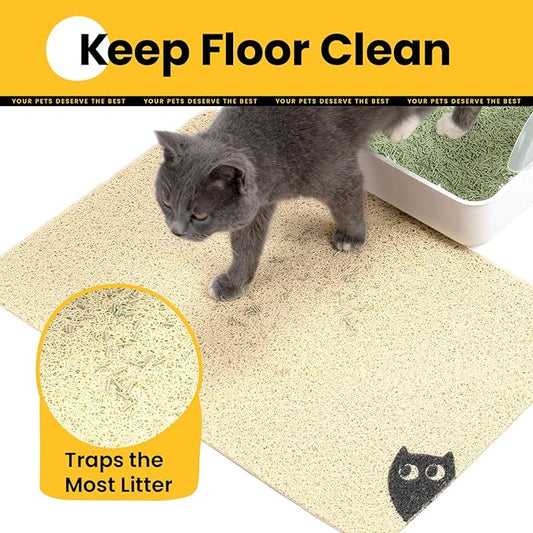 Conlun Cat Litter Mat Litter Trapping Mat, Premium Durable PVC Cute Cat Litter Box Mat, Non-Slip, Less Waste Kitty Litter Mat, Soft on Kitty’s Paws, 24”x 17” cat matts for litter