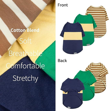 Fitwarm 3 Pack Color Block Striped Dog Shirt, Summer Dog Clothes for Small Dogs, Breathable Lightweight Dog Tshirt, Pet Outfit, Navy Blue, Sea Green, Brown, XXL