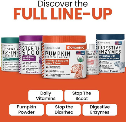 Organic Pumpkin Powder for Dogs - 16 oz of Powder for Dog Digestion with 5cc Scoop - Made with Pumpkin, Apple, and Carrots - Made in The USA