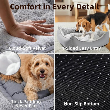 Mora Pets Cool & Warm Reversible Dog Bed for Medium Size Dogs Washable, Claming Dog Bed Rectangle Soft Sleeping Puppy Bed Pet Cuddler with Anti Slip Bottom, Fluffy Grey Rose (30''x24''x8'')