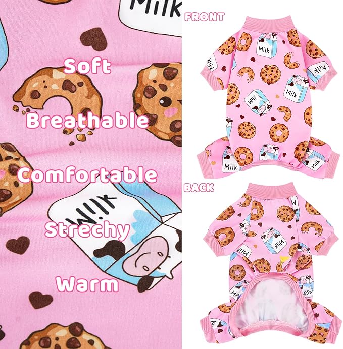 XPUDAC 4 Pieces Dog Pajamas Soft Strechy Puppy Onesies Pet Clothes for Small Medium Dogs Boy Girl Cat Pet Outfit, 153-S