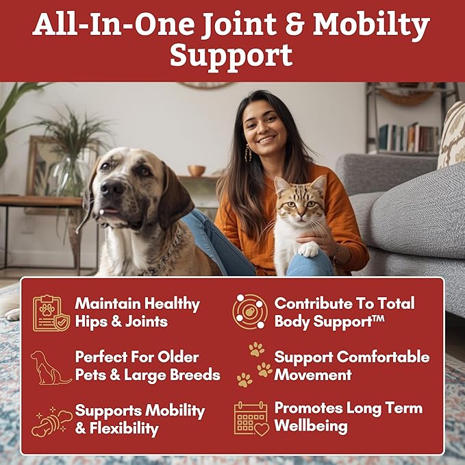 Wholistic Pet Organics - Hip and Joint Supplement for Dogs & Cats - Cat and Dog Joint Supplement - Green Lipped Mussels, Glucosamine, Chondroitin for Dogs & Cat Mobility Support - 4 Lb - 181 Scoops