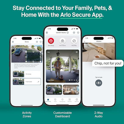 Arlo Essential Security Camera 2K (2025 Release) + 6 Months of Secure Plus Plan - Continuous Wired Plug-in Power Outdoor Camera, Person Recognition, Package Detection, Animated Preview, 1 Cam, White