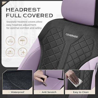 Coverado Seat Covers for Car 5 Seats, Leather Car Seat Covers Fullset, Breathable Mesh Front and Rear Protectors, Purple Luxury Automotive Covers, Universal Fit for SUV, Truck, Sedan