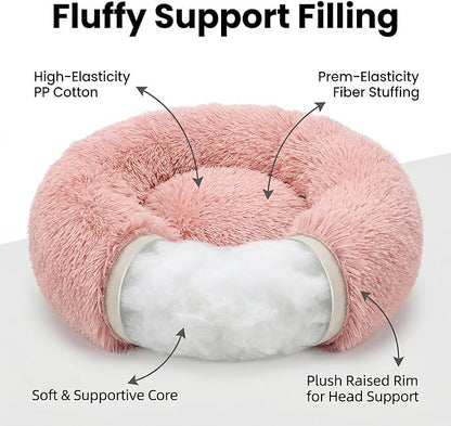 Tiny Dog Bed 11.8 Inch for Extra Small Dogs,Washable Puppy Bed,Soft Faux Fur Calming Donut Bed for Chihuahua Yorkie Maltese Pomeranian,Pink