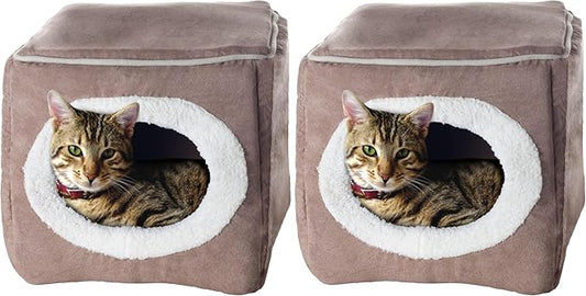Cat House - Indoor Bed with Removable Foam Cushion - Cat Cave for Puppies, Rabbits, Guinea Pigs, and Other Small Animals by PETMAKER (Light Brown) (Pack of 2)