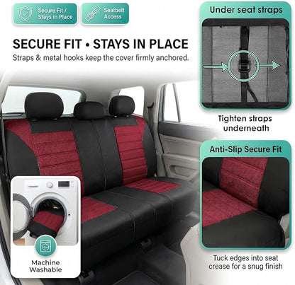 FH Group Automotive Car Seat Covers Rear Set Premium 3D Air Mesh Seat Covers, Airbag Compatible and Split Bench Cover Universal Fit Interior Accessories for Cars Trucks and SUVs - Burgundy