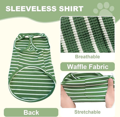 Dog Clothes, Stripe Dogs Shirts for Small & Medium Breeds, Pet Tank Top, Breathable Waffle Fabric Puppy Outfit, Shirt for Chihuahua, Yorkie, Dachshund, Corgi (4Pack, Medium)