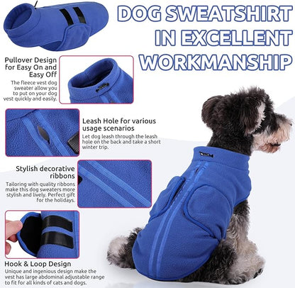 Queenmore Soft Fleece Dog Jacket, Warm Winter Coat with Leash Hole, Dachshund Sweaters for Small Dogs Cats Boy or Girl (Blue, S)