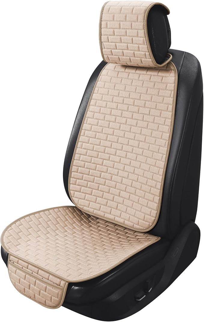 VarCozy Linen Car Seat Covers, Breathable Front Pair Seat Covers for Cars with Non-Slip Protector for All Seasons, Universal Front Seat Covers for Cars, SUVs, Trucks