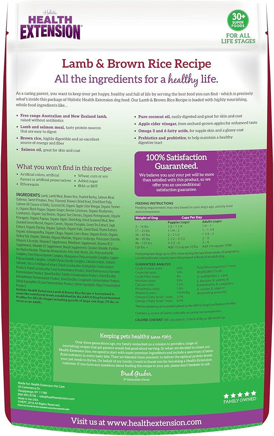 Health Extension Lamb & Brown Rice Dry Dog Food, Protein Packed Formula with Probiotics & Superfoods for Digestion & Coat Health (30 lb)