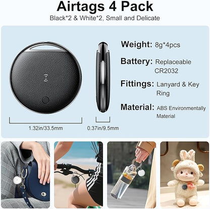 Air Tracker Tags-4 Pack, Smart Tag Work Compatible with Apple Find My (iOS Only), Bluetooth Tag Item Finders IP68 Waterproof Replaceable Battery for Wallet, Luggage, Backpack, Key
