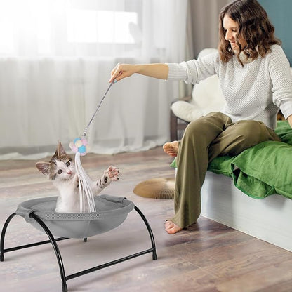 Elevated Cat Hammock Bed - Breathable Mesh & Powder-Coated Steel Frame, Detachable Machine Washable Pet Bed with Anti-Slip Pads, Indoor/Outdoor Use, Easy Tool-Free Assembly