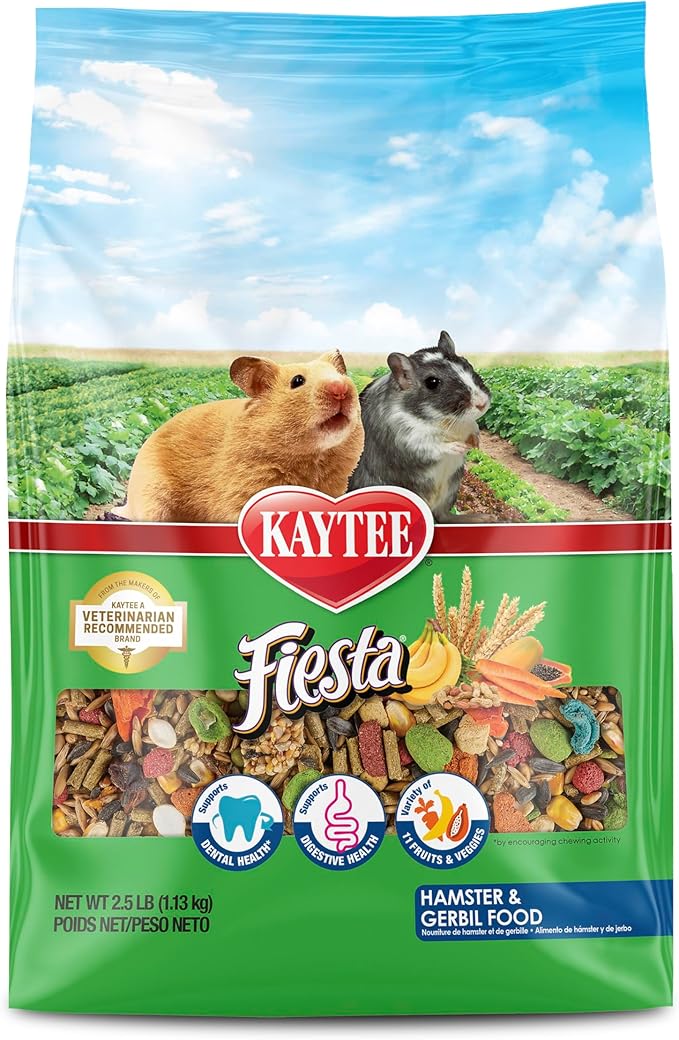 Kaytee Fiesta Hamster & Gerbil Food, Nutritious and Fun Blend, Supports Dental Health and Digestion, 2.5 pounds